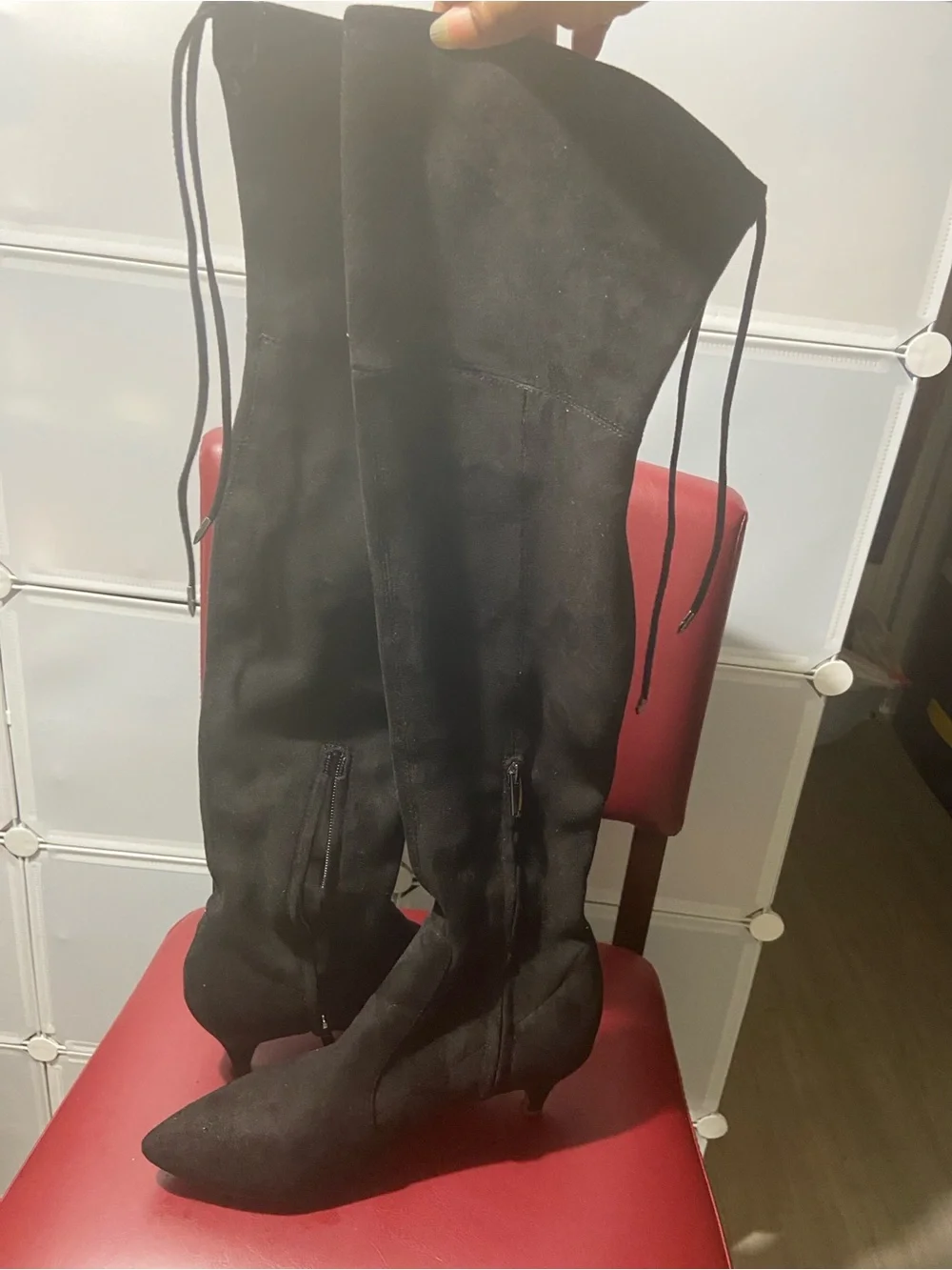 Sam Edelman Over-the-Knee Black Faux Suede Kitten Heel Boots